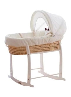 Buy Beige/White Portable Baby Moses Basket Cot With Durable Rocking Stand For New Born in Saudi Arabia
