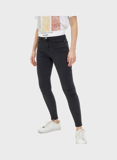 Buy Casual High Waist Jeans For Women Grey in Saudi Arabia