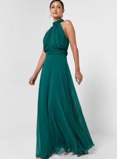 Buy Halter Neck Chiffon Dress Green in UAE