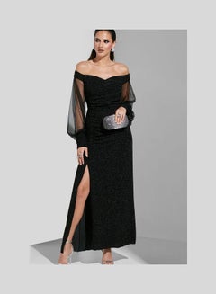 Buy Off Shoulder Detail Gown Black in Saudi Arabia