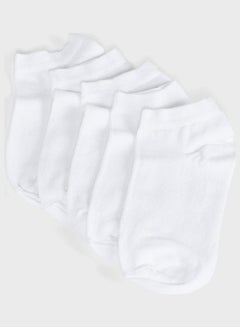 Buy Pack Of 5 Low Cut Socks With Antibacterial Finish White in UAE
