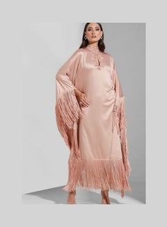 اشتري Fringe Detail Sleeve Embellished Keyhole Neck Dress For Women Pink في السعودية