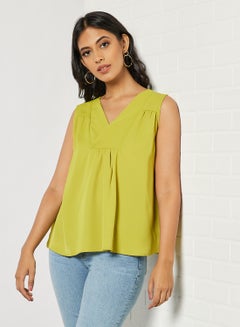 Buy Women's Casual V Neck Sleeveless Top With Emphasis On The Neck Green in UAE