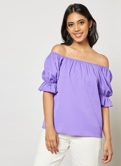Buy Women's Solid Design Casual Puff Sleeve Top Purple in UAE