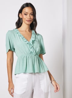 Buy Women's Casual Solid Design Falbala Front Top Mint in UAE