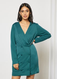 Buy Ruched Waist Button Side Bodycon Dress Pink Dark Green in Saudi Arabia