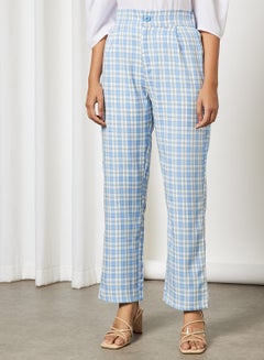 Buy Women's Casual Stylish Check Pants Blue/White in UAE