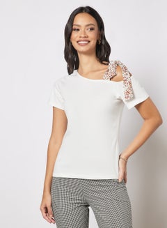 Buy Casual Slanted Shoulder Strap Short Sleeve Solid T-Shirt White in UAE