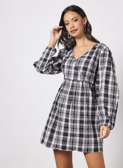 Buy Checkered Mini Dress Black/White in UAE