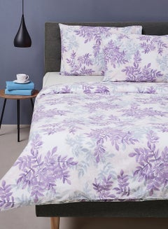 اشتري Duvet Cover Set- With 1 Duvet Cover 260X220 Cm And 2 Pillow Cover 50X75 Cm - For Super King Size Mattress -Leaf Purple 100% Cotton 180 Thread Count Leaf Purple Super King في الامارات