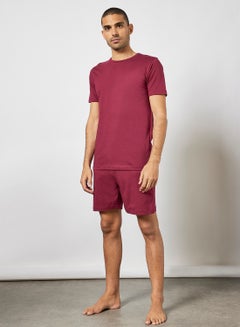 Buy Cotton T-Shirt and Shorts Pyjama Set Burgundy in Saudi Arabia