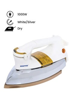 Buy Electric Dry Iron, Golden Ceramic Soleplate Iron, 1000W Heavy Weight Iron with Adjustable Temperature | Pilot Indicator Lamp | Overheat Protection | Swivel Cord 1000.0 W Gdi2752 White/Silver in UAE