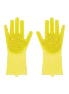Buy 1 Pair Magic Silicone Rubber Dish Washing Gloves Eco-Friendly Scrubber Cleaning Yellow in Saudi Arabia