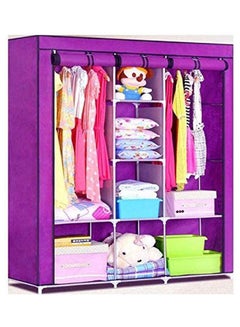 Buy Portable Metal And Cloth Safari Closet Fabric Wardrobe 3 Racks Purple in Egypt