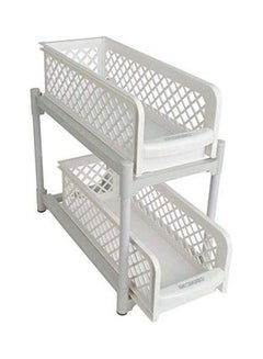 Buy 2 Tier Sliding Basket Drawers Portable Under Sink Kitchen Cupboard Storage White in Saudi Arabia