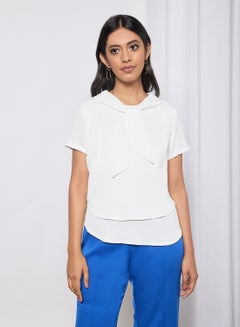 Buy Women's Casual Short Sleeve Double Layer Top With Keyhole At Back Neck White in UAE