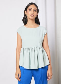 Buy Women's Casual Cap Sleeves Blouse With Tie Up Details At The Waist Moss Green in Saudi Arabia