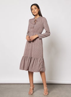 Buy Dalmatian Print Puff Sleeve Midi Dress Wine in UAE