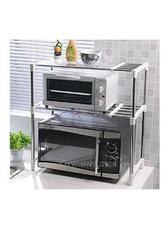 Buy Extendable Chrome 2 Shelf Microwave Oven Storage Rack With Hanging Hooks Silver 60.4x12.6x5.4cm in Egypt