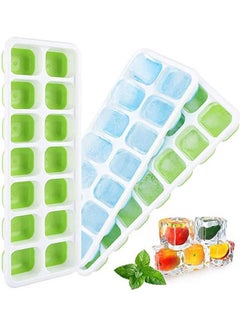 اشتري 3 Pack Silicone Ice Cube Trays With Lid - Flexible 14-Ice Cubes Molds Multicolour في مصر