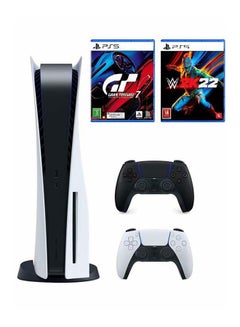 اشتري قرص بلايستيشن 5 مع دوال سينس بلون أسود + لعبة فيديو "Gran Turismo 7" إصدار قياسي لأجهزة بلايستيشن 5 + لعبة فيديو "WWE 2K22" في السعودية