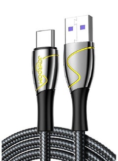 اشتري كابل نقل بيانات وشحن سريع بمنفذ USB إلى Type C بشدة تيار 3 أمبير وتصميم مضفر من النايلون بطول مترين أسود في الامارات