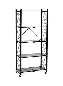 اشتري 5-Layer Foldable Metal Storage Rack 4-Wheel Garage Garage Bakery Closet Wire Rack Foldable Storage Rack BLack 71x34x158cm في السعودية