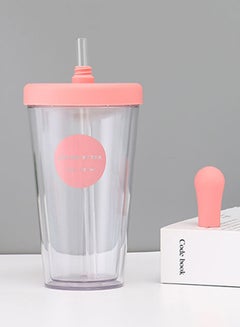 Buy Double-Walled Water Bottle with Straw Multicolour 420ml in Saudi Arabia