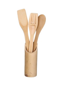 Buy Wooden Cooking Spoons Set With Cup-Shape Holder, Set Of 3 Beige in Egypt
