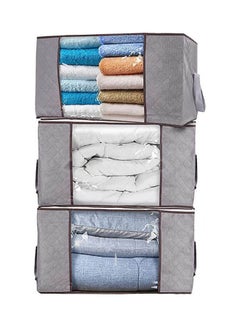 Buy 3Pcs Foldable Closet Organizer Clothing Storage Bag Box With Clear Window, Waterproof Durable Fabric Grey in Egypt