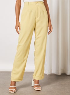 Buy Women High Waist Straight Leg Pants Yellow in UAE