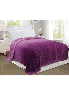 اشتري Lightweight Summer Blanket King Size 280 GSM Jacquard Extra Soft Fleece All Season Blanket Bed And Sofa Throw 220x240 cm Purple Purple King في الامارات