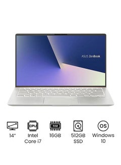 اشتري ZenBook 14 Laptop With 14-Inch Full HD Display, Core i7 Processer/16GB RAM/512GB SSD/Intel UHD Graphics/Windows 10 اللغة الإنجليزية فضي ثلجي في الامارات