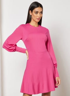 Buy Flounce Hem Puff Sleeve Casual Dress Pink in UAE