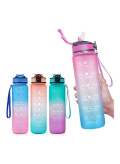 Buy Motivational Water Bottle 1L With Time Marker & Straw multicolour 1Liters in Egypt