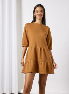 Buy Tiered Sweater Dress Brown in UAE