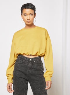 اشتري Drawcord Hem Cropped Sweatshirt أصفر في السعودية