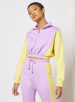 Buy Colourblock Cropped Sweatshirt Purple/Yellow in Saudi Arabia