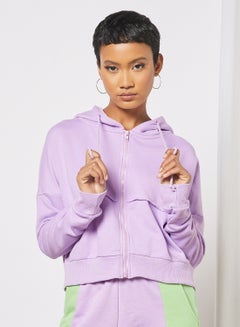 Buy Cropped Zip-Up Hoodie Purple in UAE