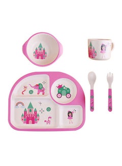 Buy 5 Pieces Eco-Friendly Bamboo Fiber Baby Feeding Tableware Set Newborns  -Pink in UAE