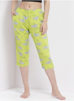 Buy Casual Comfortable Relaxed Fit Three Quarter Pyjama Pants With Matching Scrunchie Lime in UAE