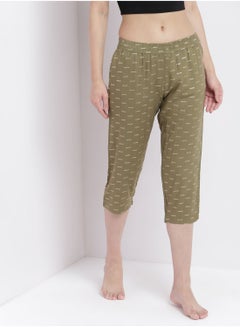 اشتري Casual Comfortable Relaxed Fit Three Quarter Pyjama Pants With Matching Scrunchie Green في السعودية