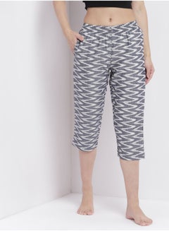 Buy Casual Comfortable Relaxed Fit Pyjama Pants With A Matching Scrunchie Grey/White in UAE