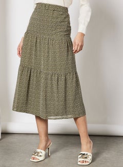 Buy Stylish Tiered Maxi Skirt Printed Casual Green Multicolor in UAE