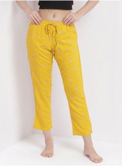 Buy Comfortable Casual Loungewear Pyjama Pants With A Matching Scrunchie Mustard in UAE