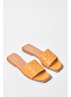 Buy Quilted Pattern Broad Strap Flat Sandals Mustard Yellow in UAE