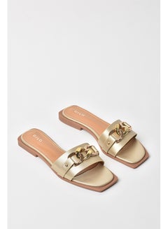 Buy Chain Detail Strap Flat Sandals Gold in Saudi Arabia