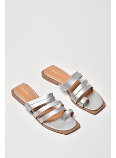 اشتري Multi Strap Slip-On Flat Sandals فضي في السعودية