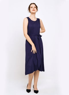 اشتري Women's Casual Solid Design Round Neck Sleeveless Midi Dress Blue في السعودية