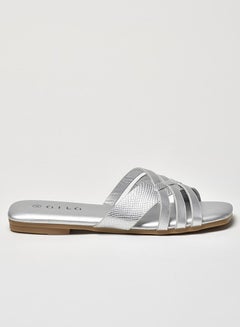 Buy Animal Pattern Multi Strap Flat Sandals Silver in Saudi Arabia